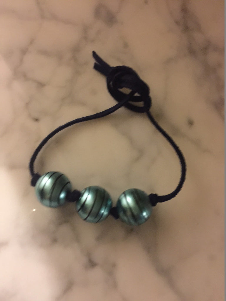 Blue Leather Cord with Neon Blue Beads